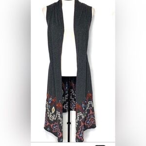 JOHNNY WAS | Grey Aztec Embroidered Drape Vest | S